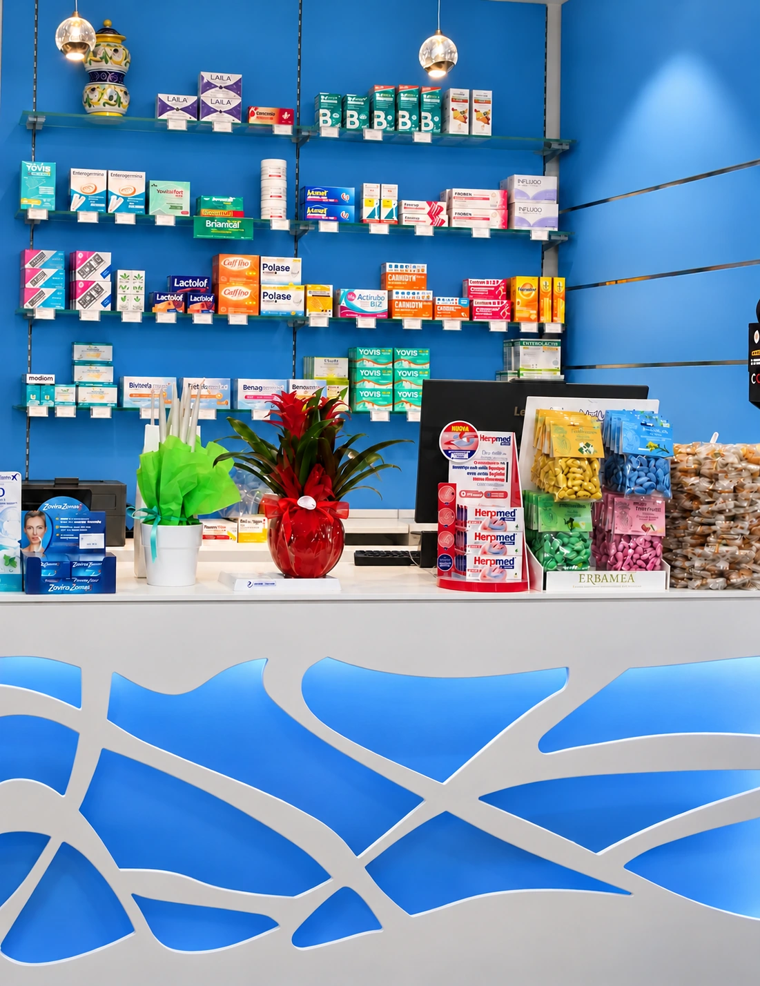 Farmacia Nazionale — Banco con illuminazione integrata