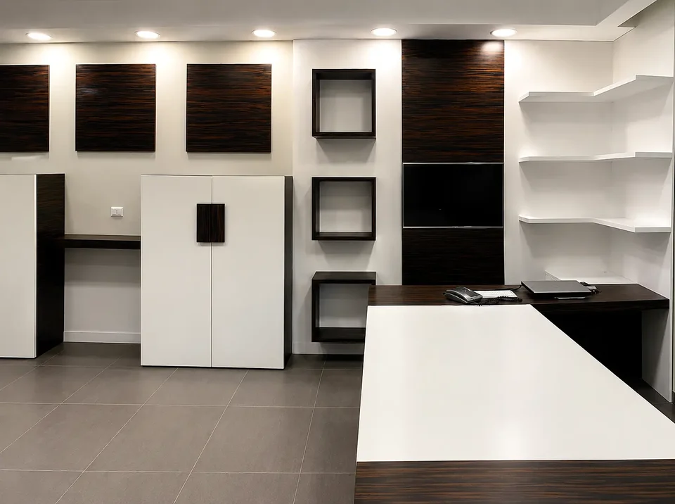 Technical area with finish samples and worktop