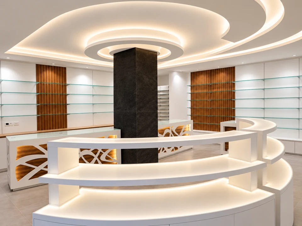 Circular backlit counter around the central column