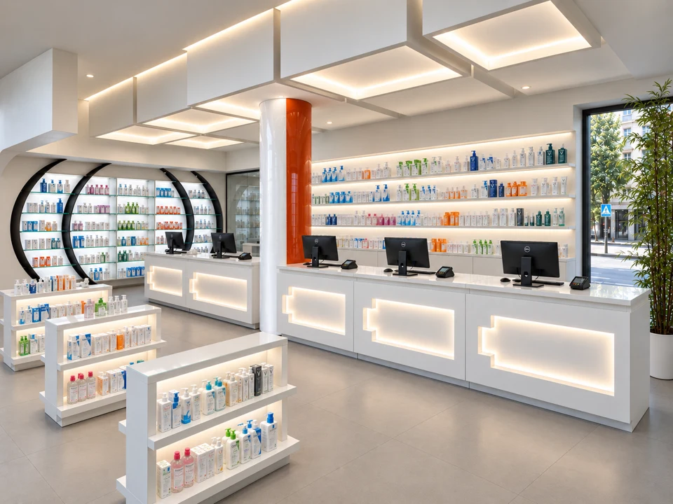 Farmacia Centrale — Linear counters and orange column