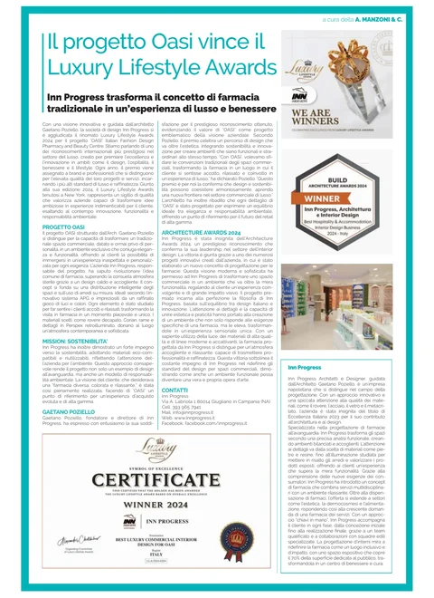 Page 26 of la Repubblica, 31 October 2024, dedicated to INN PROGRESS, the OASI project and international awards