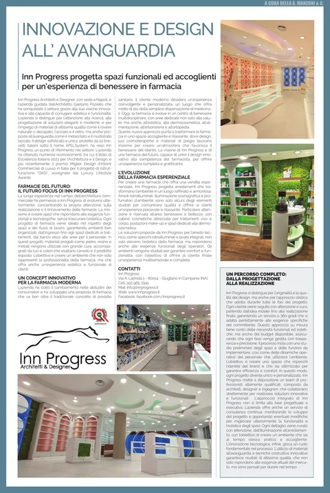 2024 Repubblica Salute supplement feature on INN PROGRESS innovation and design for functional, welcoming pharmacies