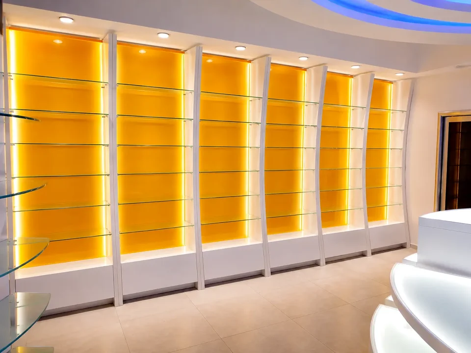 Yellow vertical product display modules