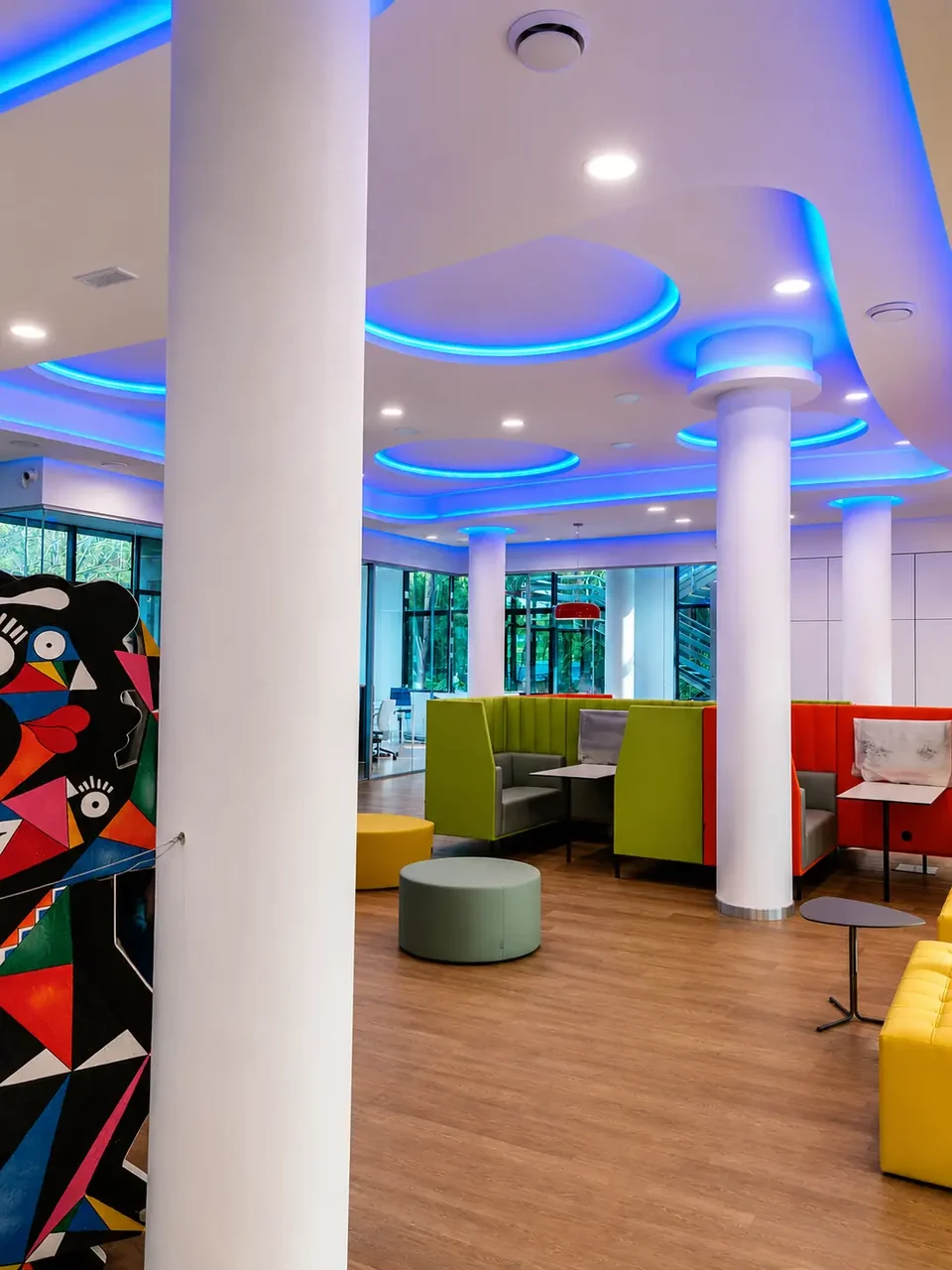 Suspended ceilings and dramatic lighting at the new Rome headquarters
