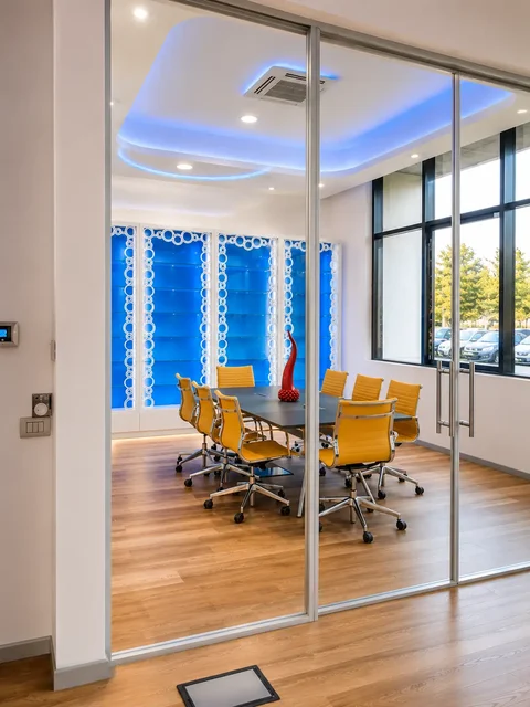 Glazed meeting room at the new Consalvo Servizi headquarters in Rome